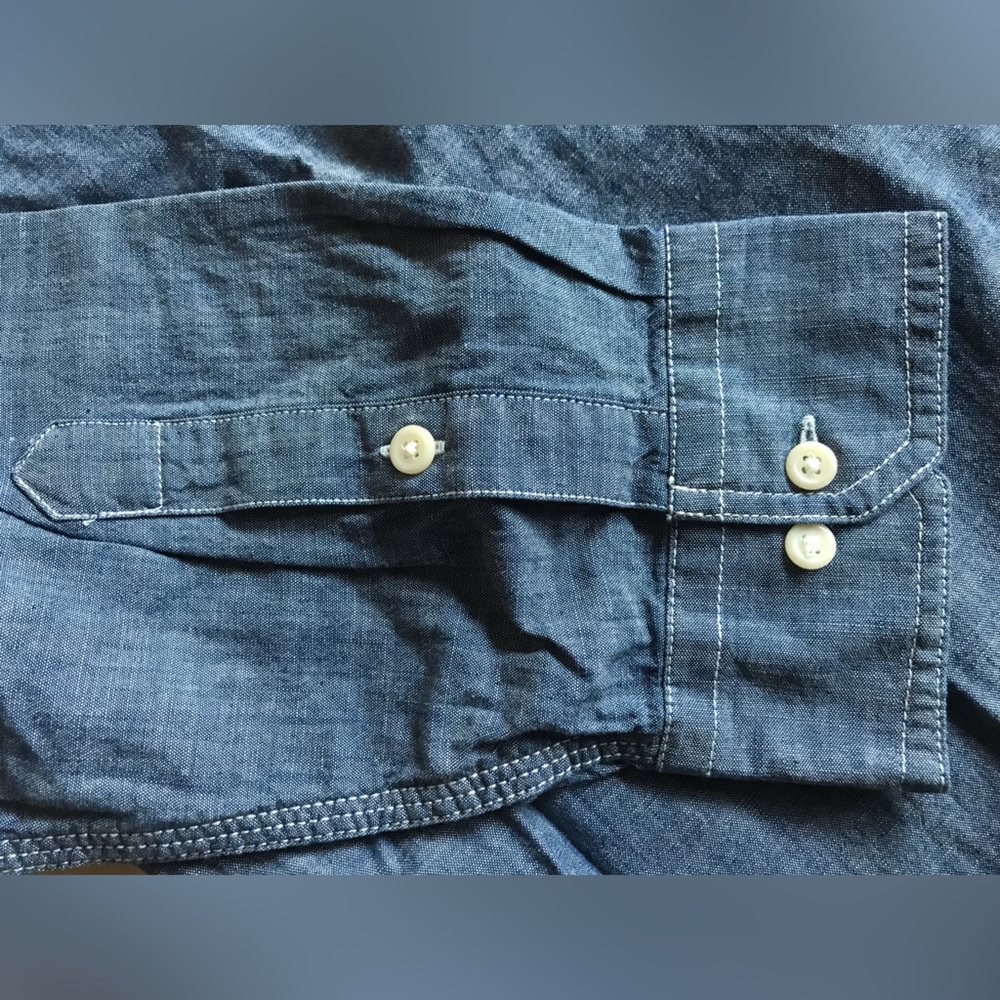 Lands' End Denim Indigo Blue Casual Work Shirt - Picture 7 of 9